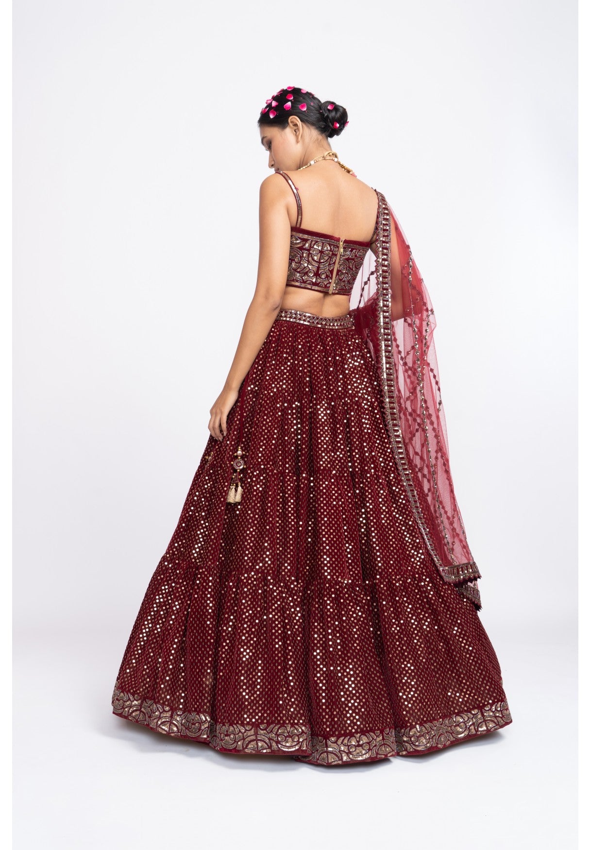 Mahroon Dense Dot Corset Lehenga Set