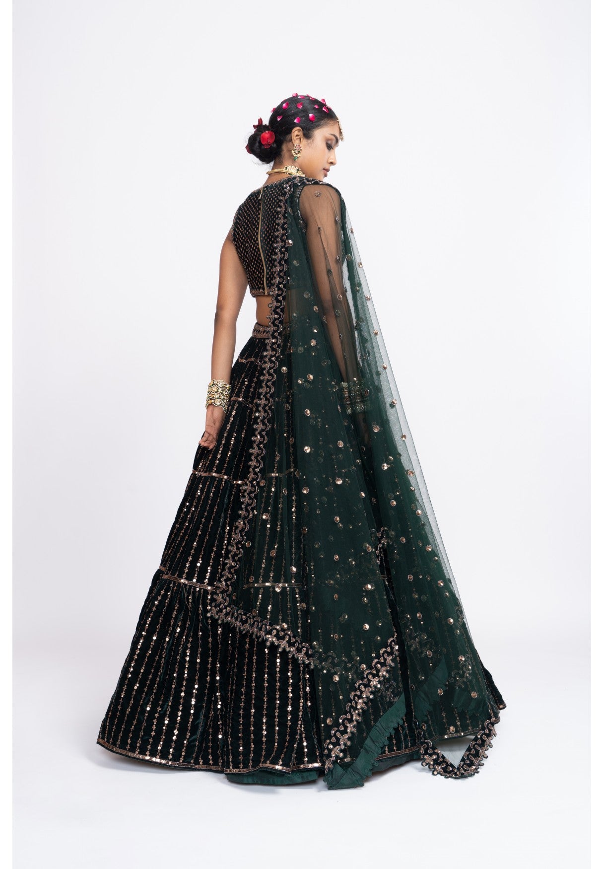 Deep Green Full Tier Lehenga Set