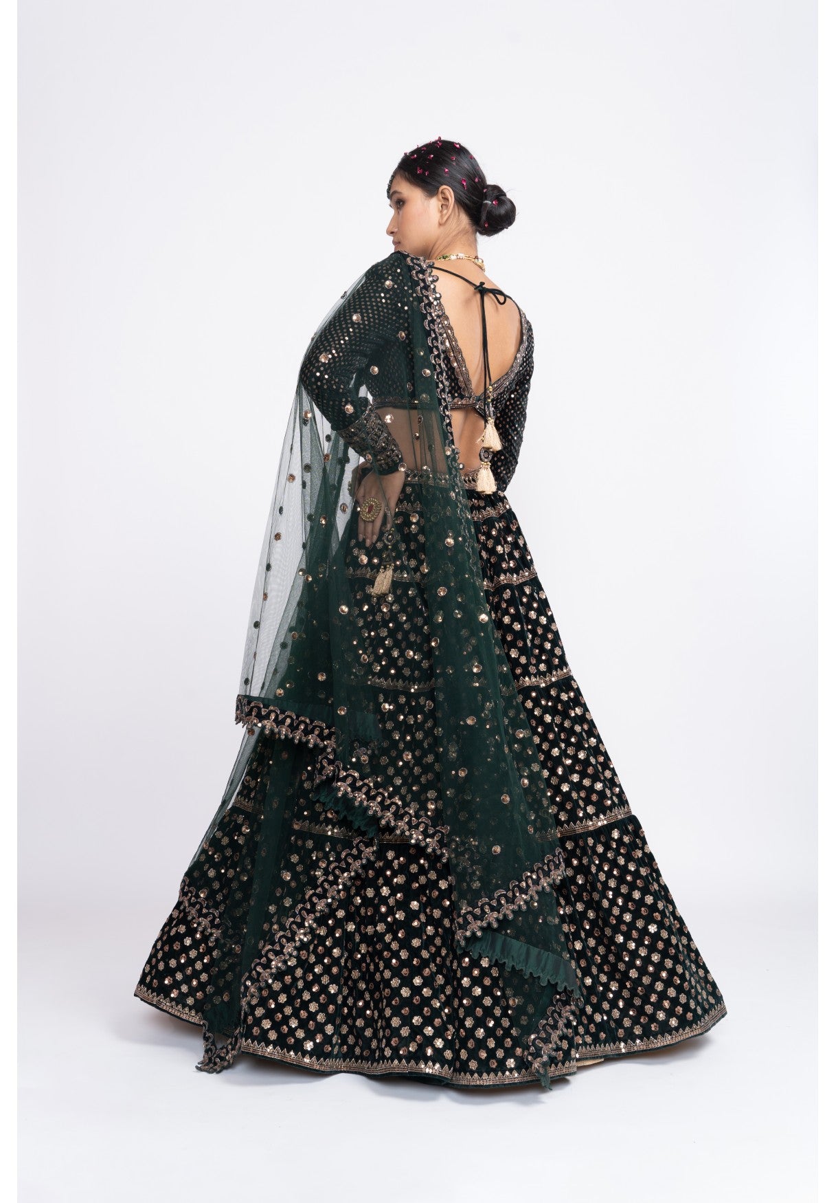 Deep Green Floral Lehenga Set