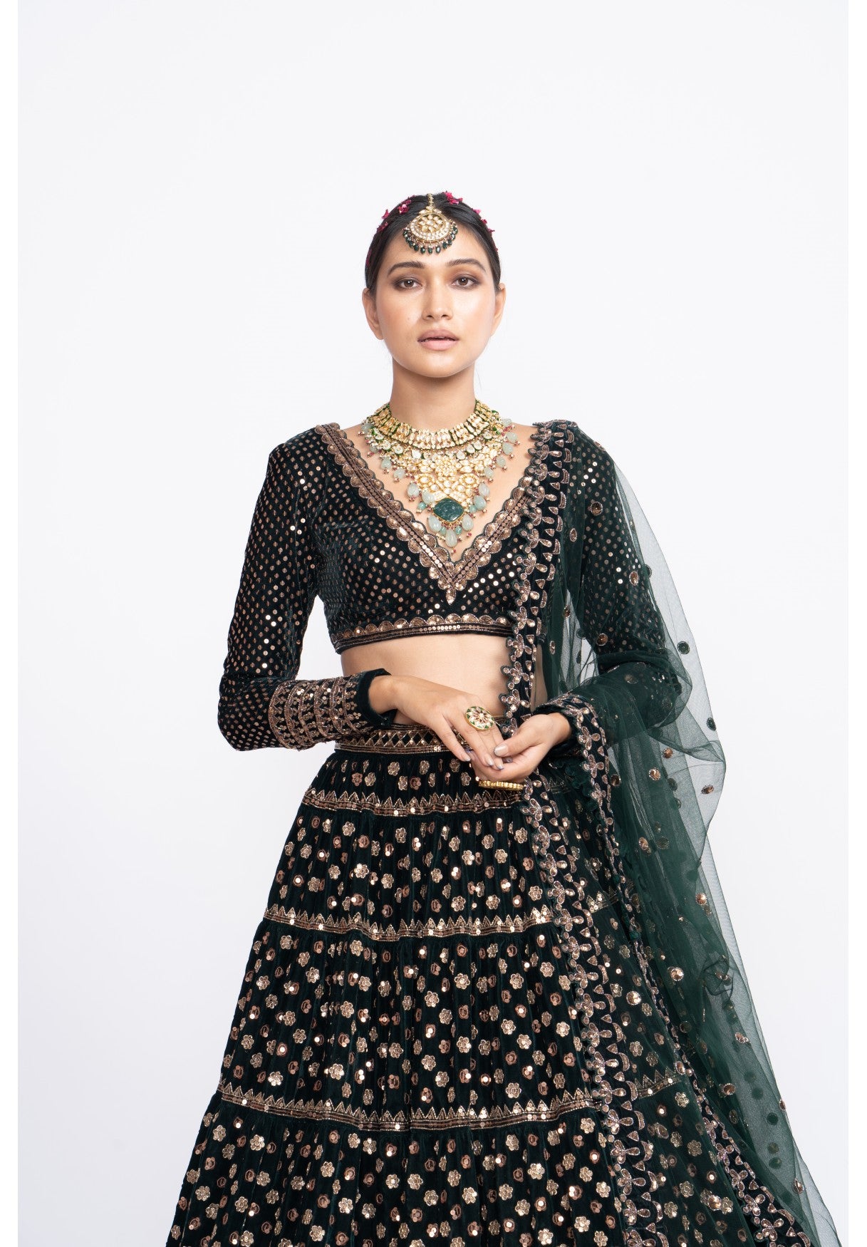 Deep Green Floral Lehenga Set