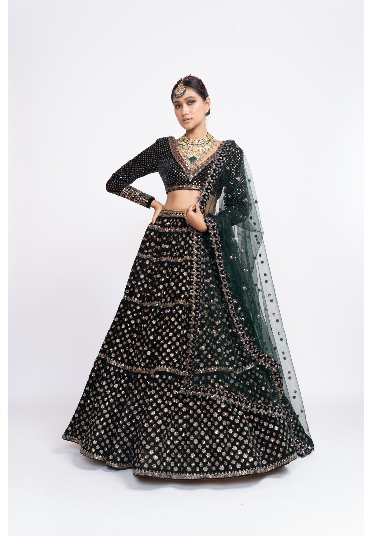 Deep Green Floral Lehenga Set