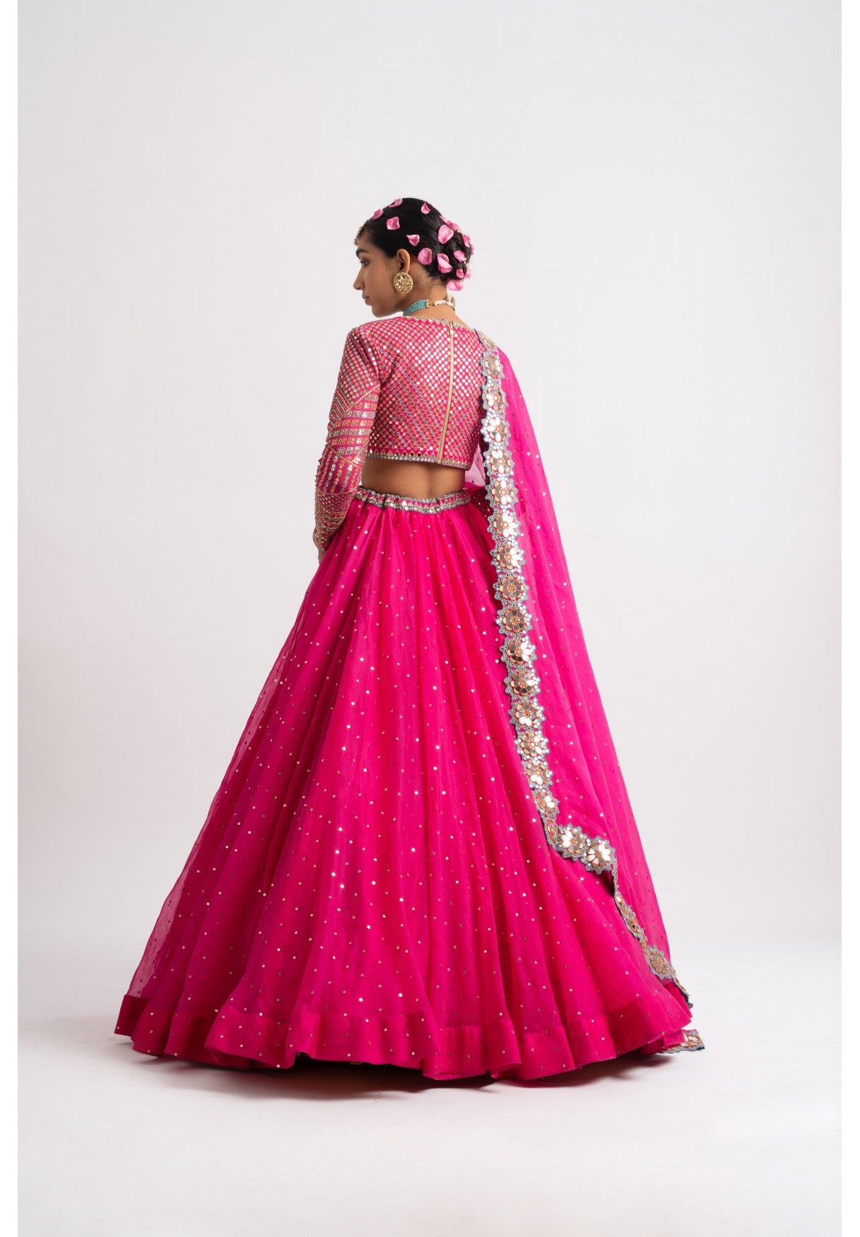 Fuschia Silk Organza Lehenga Set