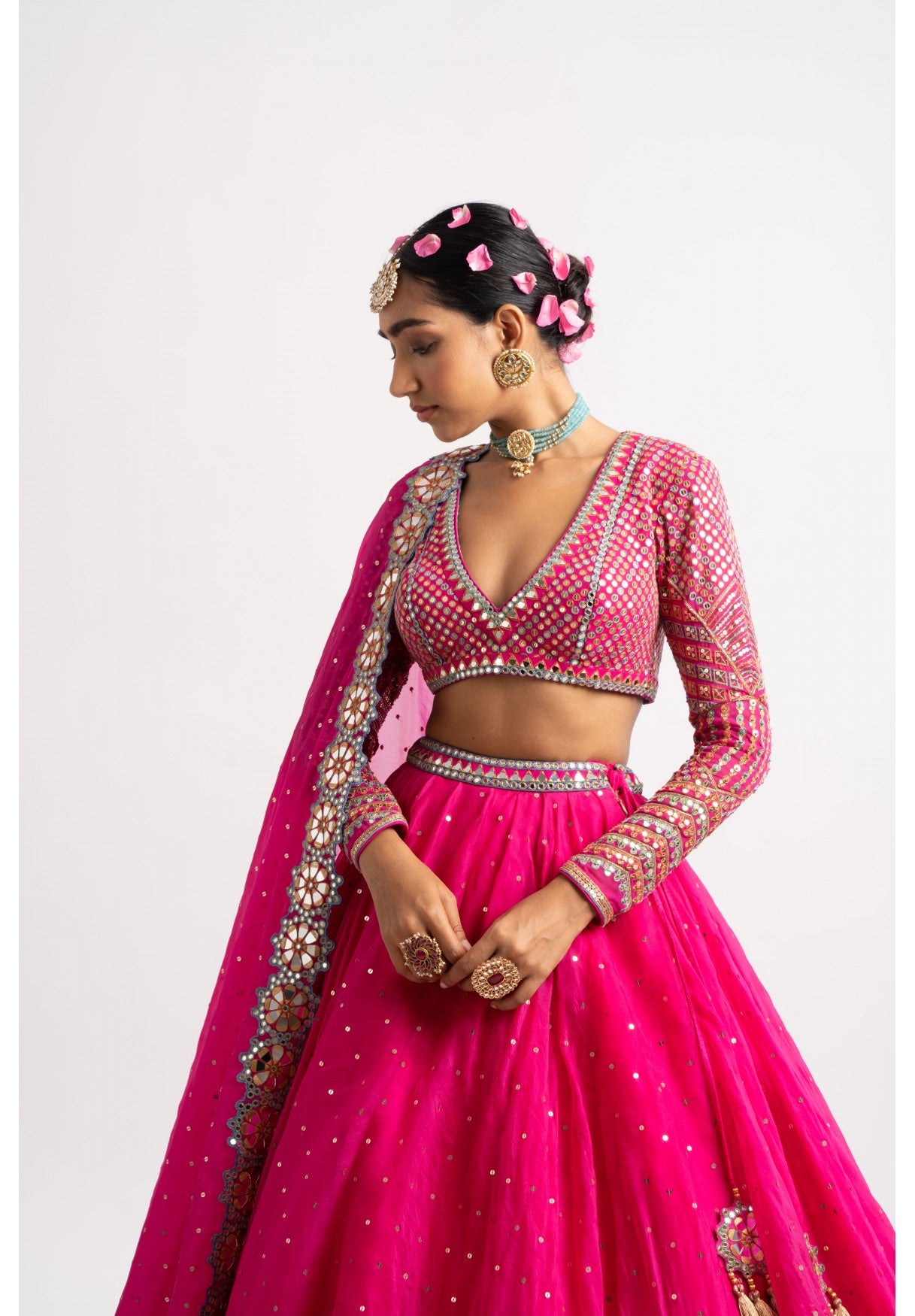 Fuschia Silk Organza Lehenga Set