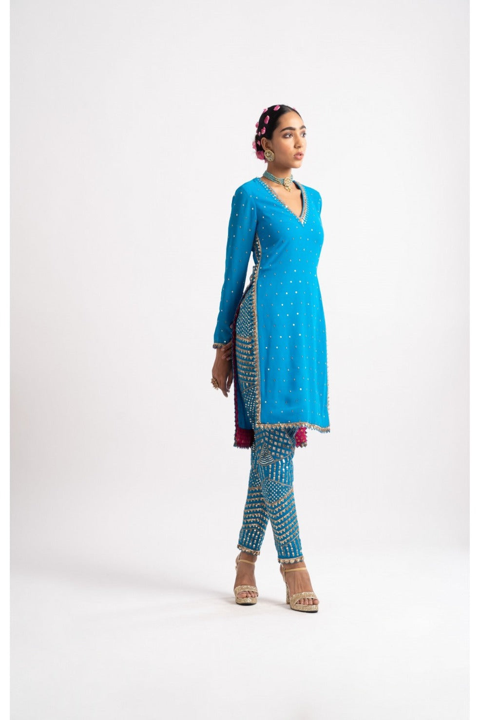 Firozi V Neck Multi Geo Pant Kurta Set