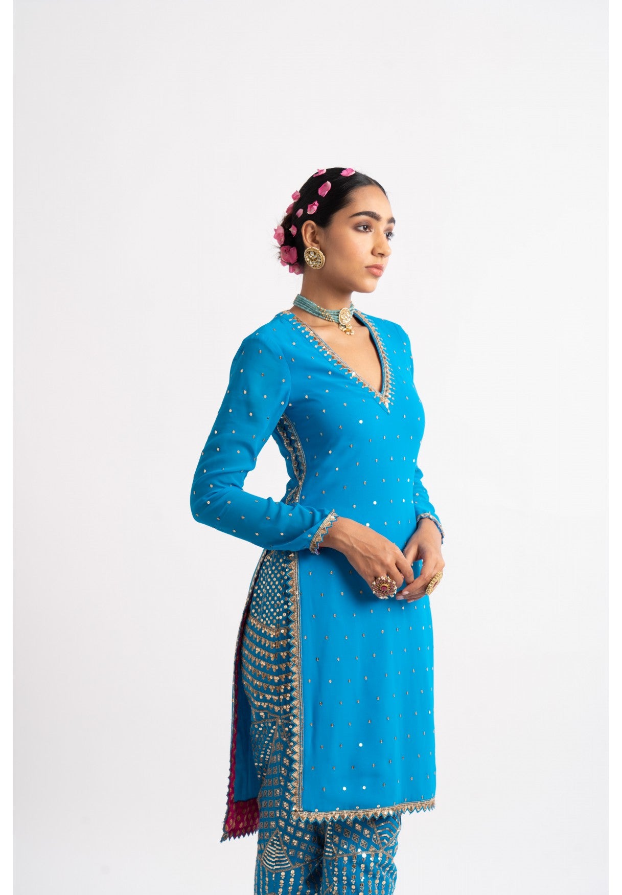 Firozi V Neck Multi Geo Pant Kurta Set