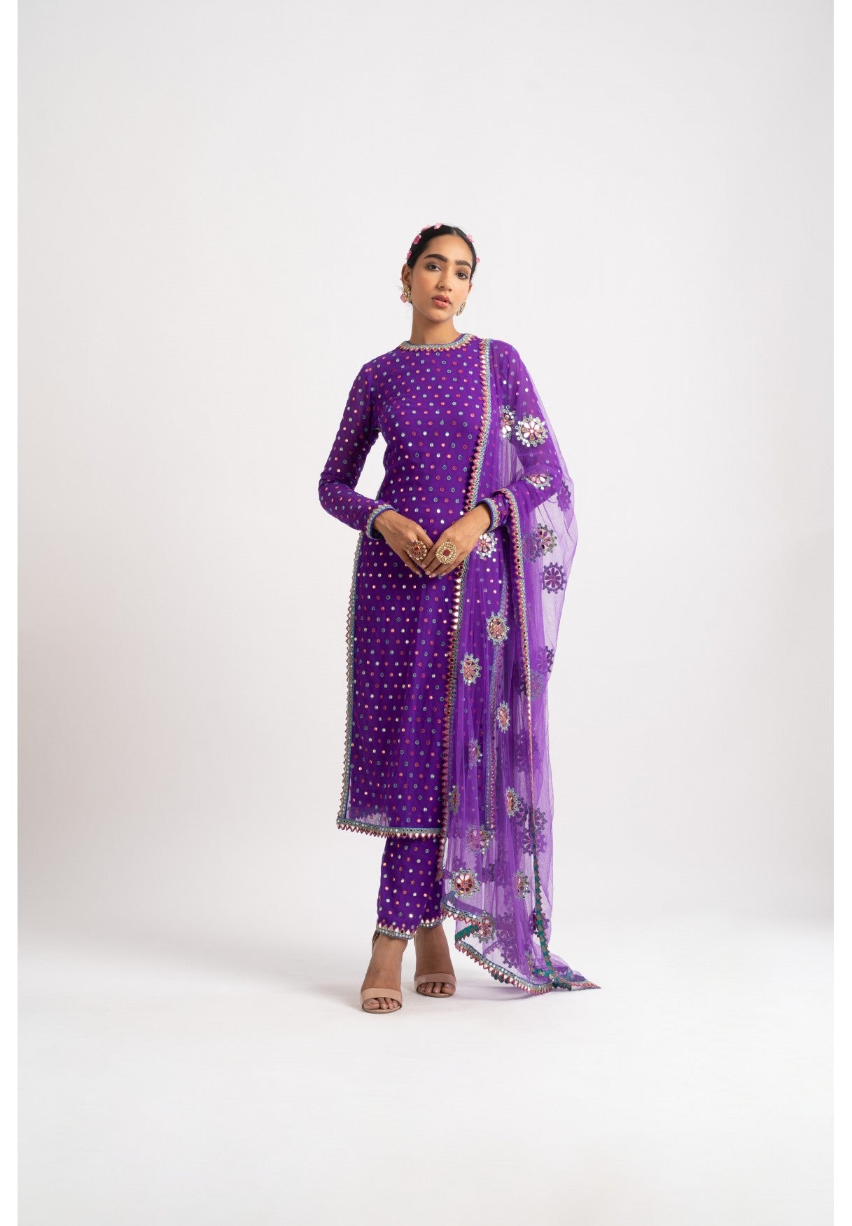 Purple Multi Polka Pant Kurta Set