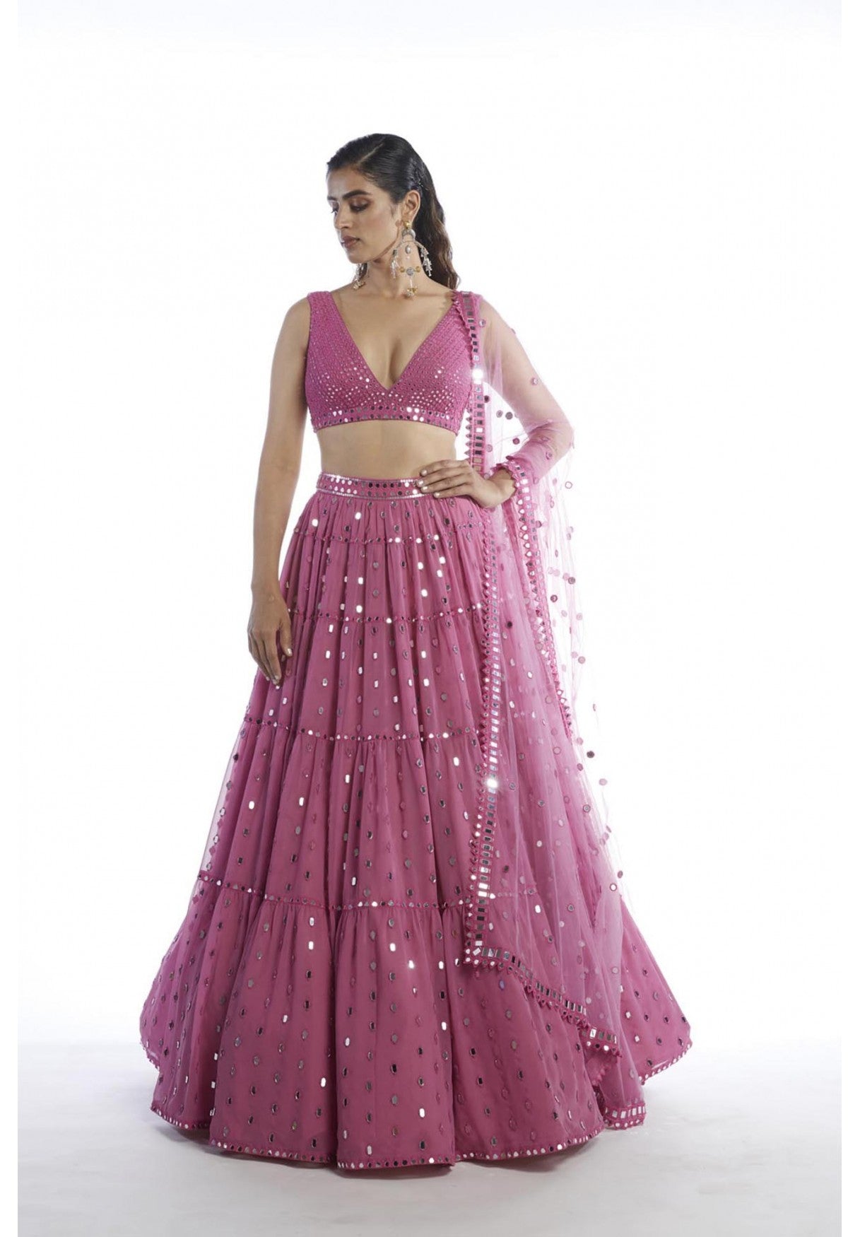 Dark Blush Tier Lehenga Set