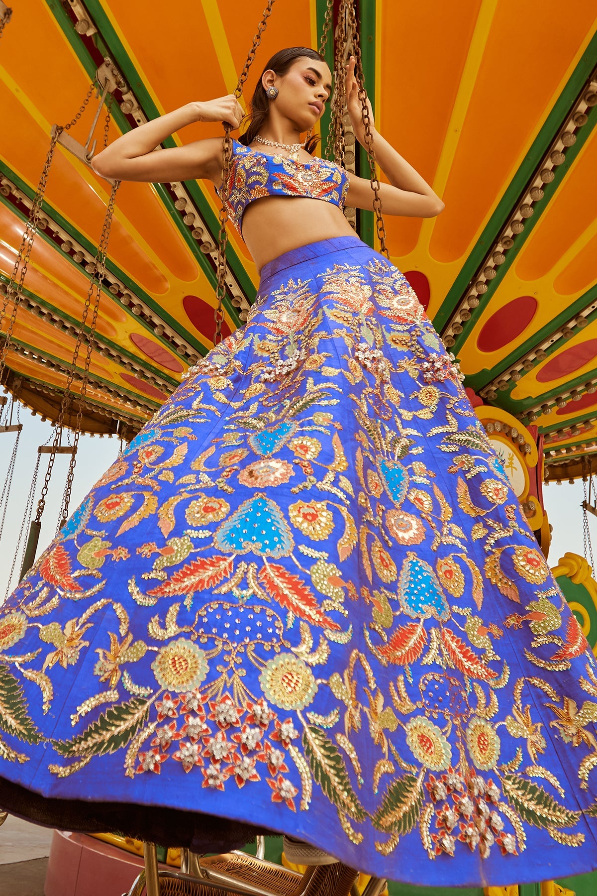 AANYA - Violet Juna Raw Silk Appliquéd And Embellished Lehenga With Blouse And Cutwork Dupatta