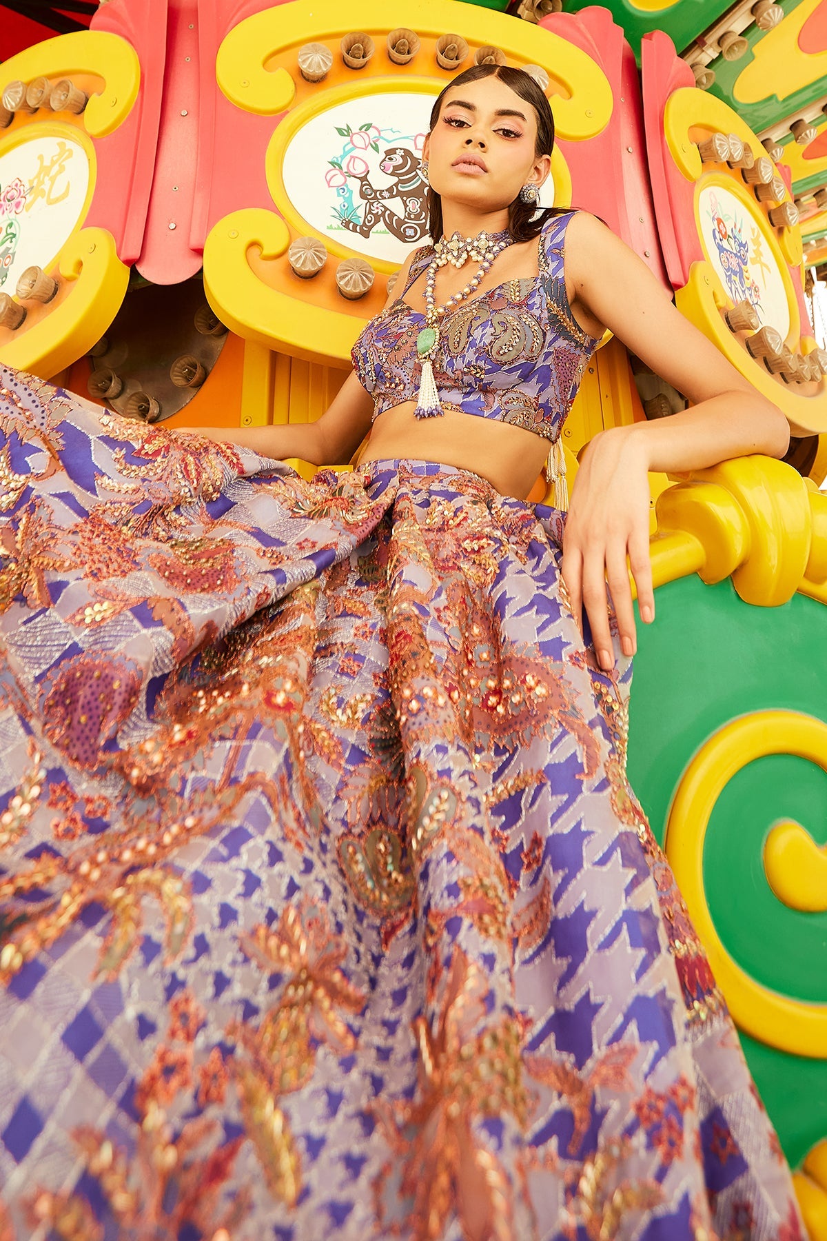 VANYA - Dodger Blue Juna Organza Printed And Embellished Top And Skirt with Dupatta