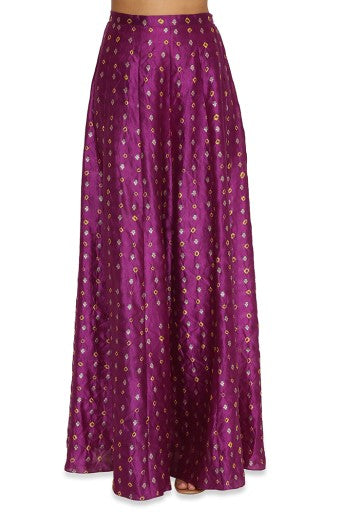 Belle Purple Colour Georgette Embroidered Choli With Purple Bandhani Skirt And Onion Pink Colour Bandhani Low Crotch Pants
