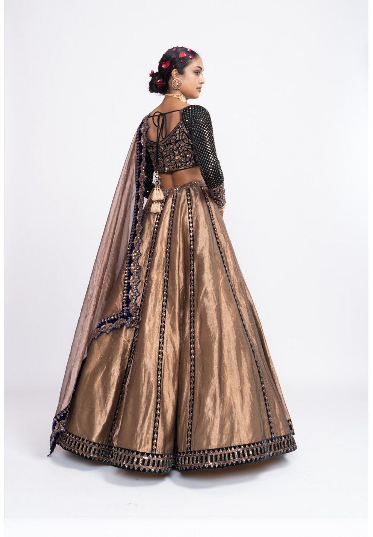 Deep Green Copper Tissue Lehenga Set