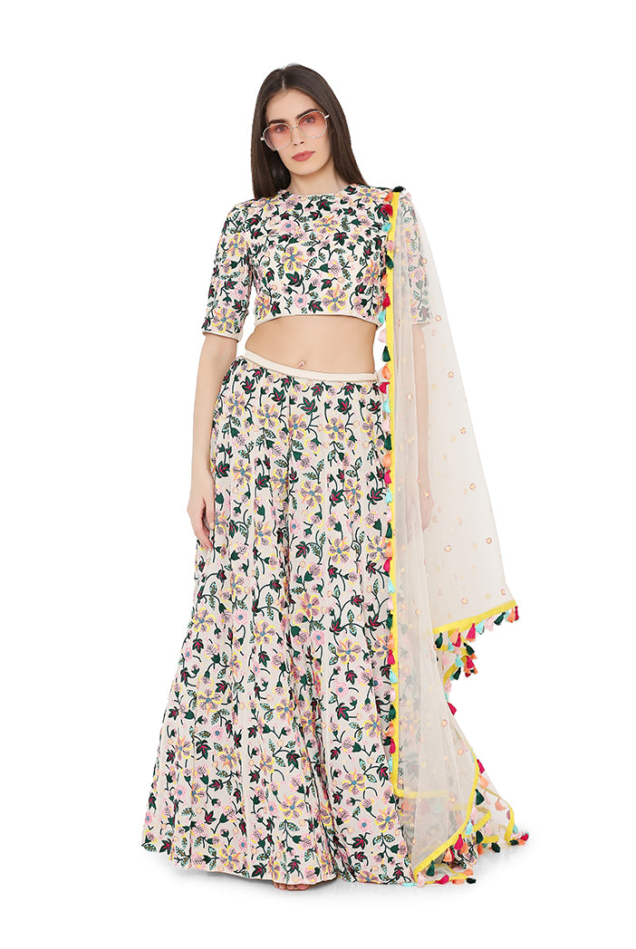 White Colorful Embroidered Lehenga