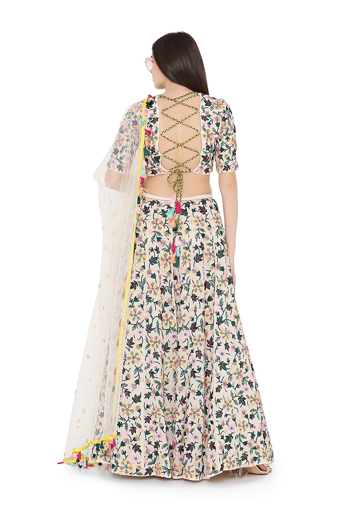 White Colorful Embroidered Lehenga