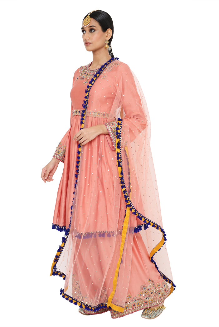 TAHIRA CORAL EMBROIDERED SHORT ANARKALI