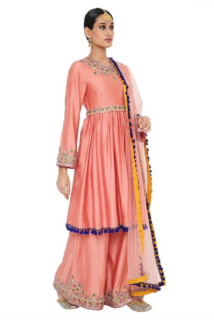 TAHIRA CORAL EMBROIDERED SHORT ANARKALI