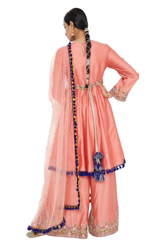 TAHIRA CORAL EMBROIDERED SHORT ANARKALI