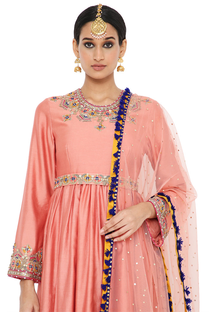 TAHIRA CORAL EMBROIDERED SHORT ANARKALI