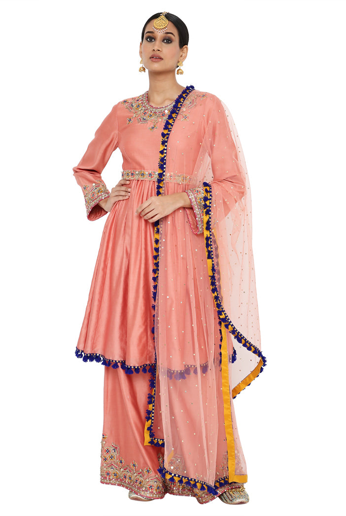 TAHIRA CORAL EMBROIDERED SHORT ANARKALI
