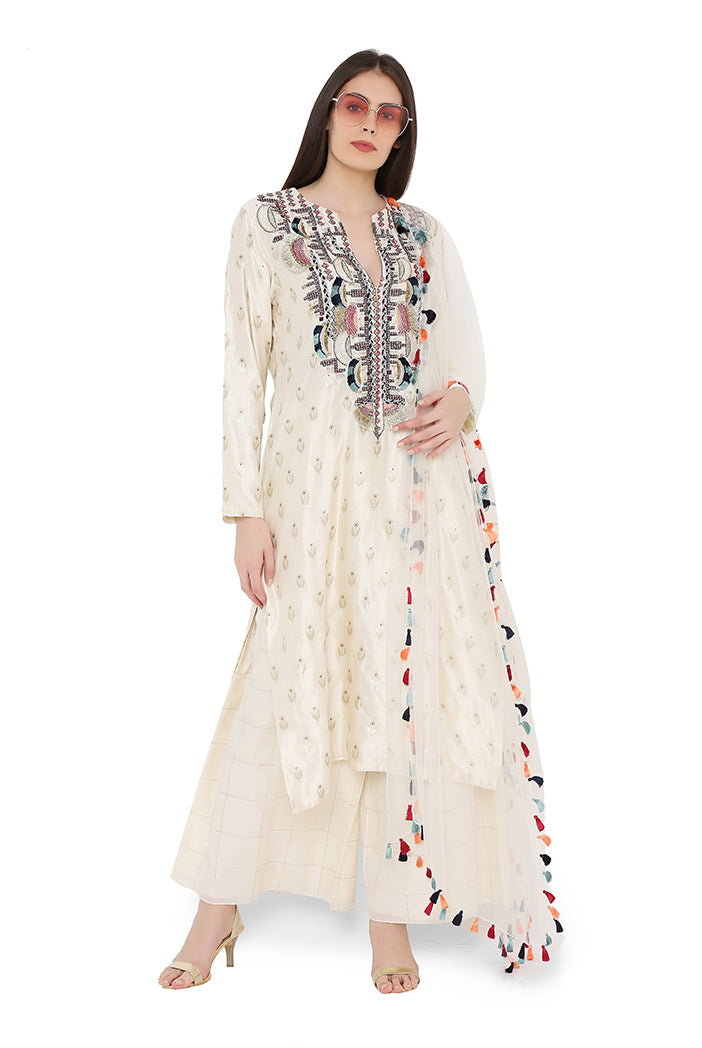 CREAM KURTA & PALAZZO SET