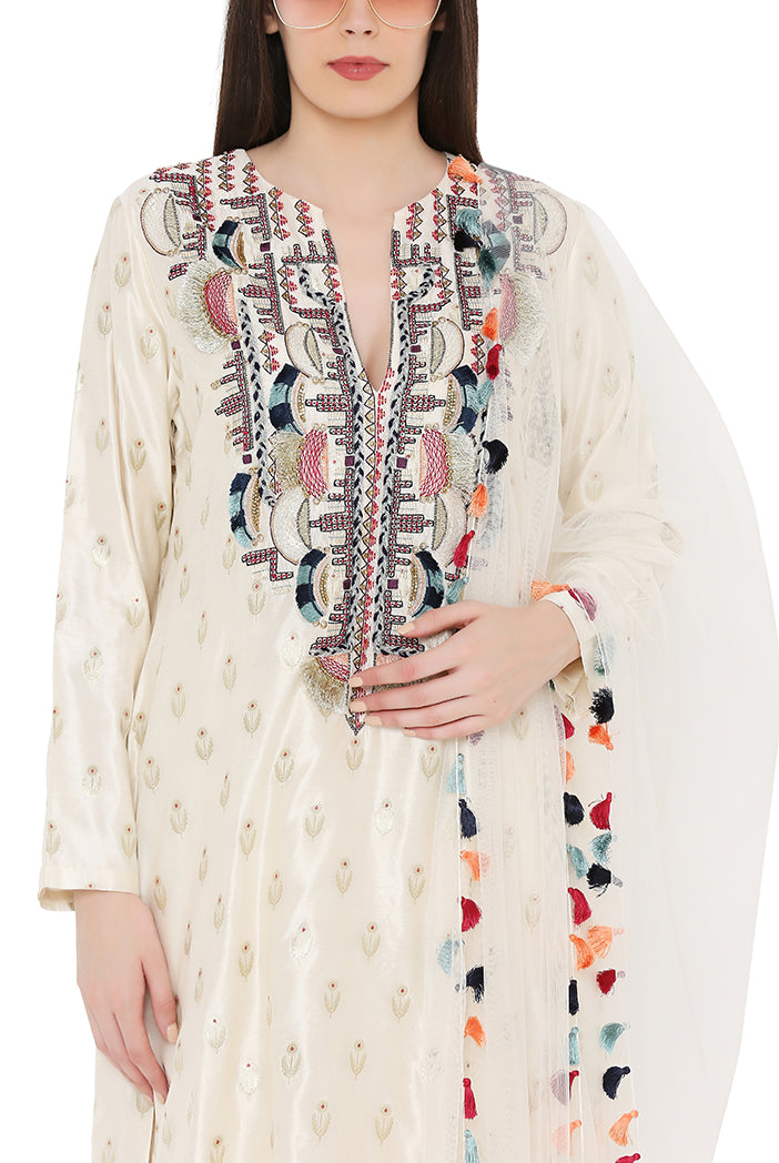 CREAM KURTA & PALAZZO SET