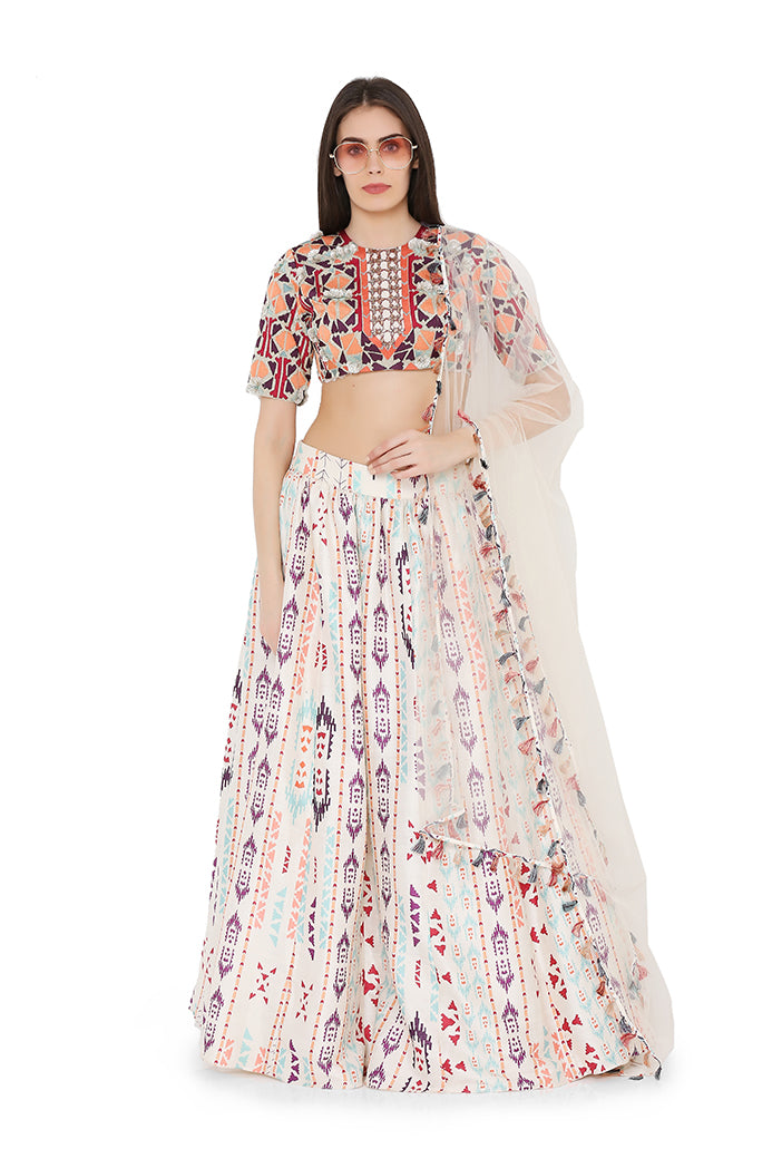 Cream Ikat Lehenga Set PS-LH0027-A