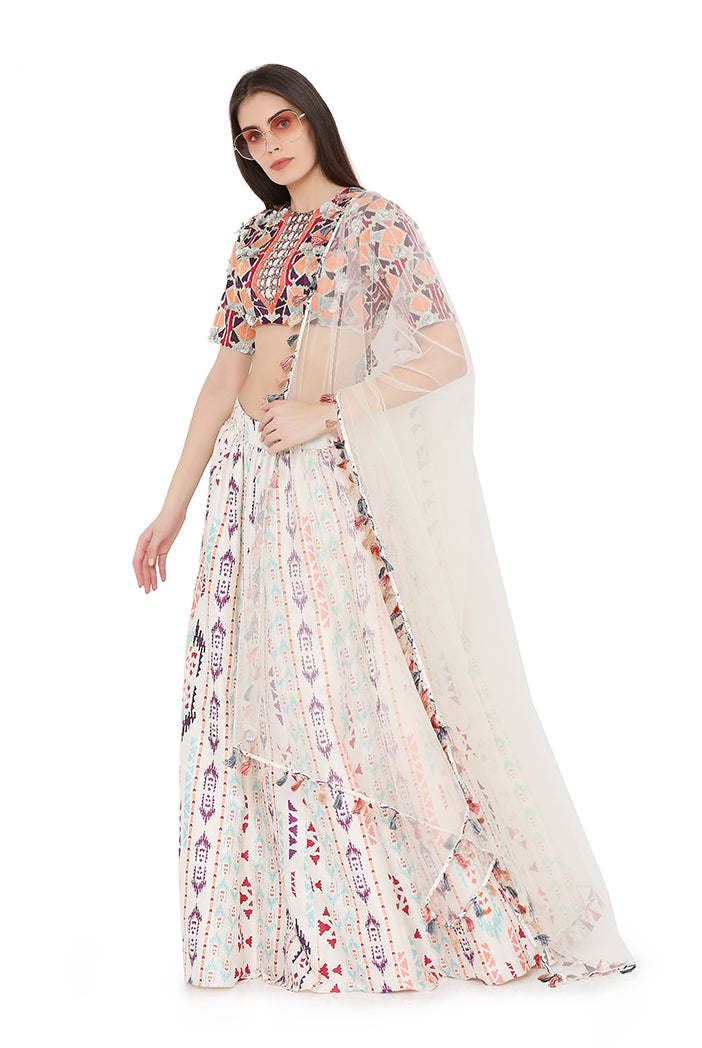 Cream Ikat Lehenga Set PS-LH0027-A
