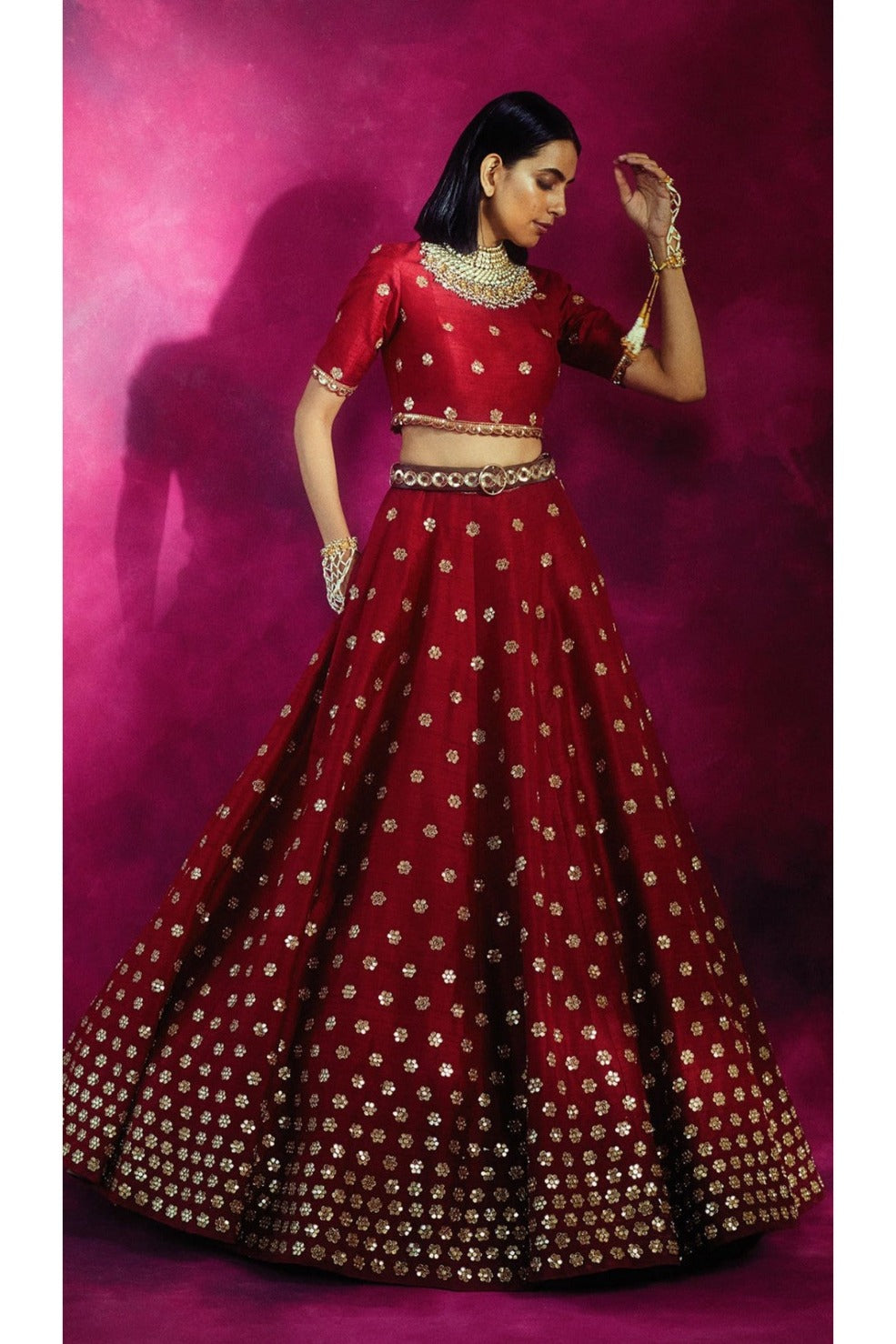 Gradation Flower Crop Top Skirt Set