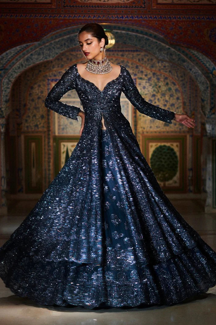long sleeve lehenga dress Charcoal Grey Jacket Lehenga Set S