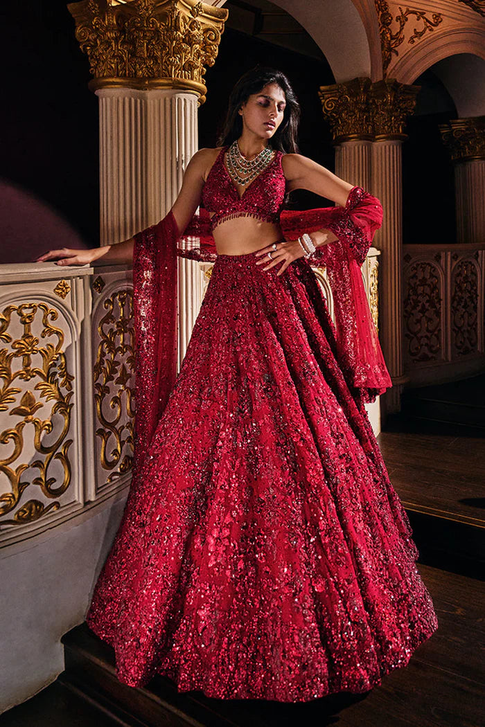 Maroon Sequin Lehenga Set