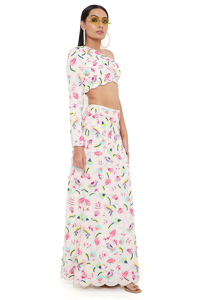 ELSA STONE GEORGETTE EMBROIDERED TOP AND SKIRT