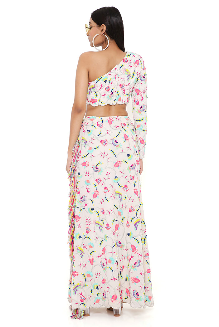 ELSA STONE GEORGETTE EMBROIDERED TOP AND SKIRT