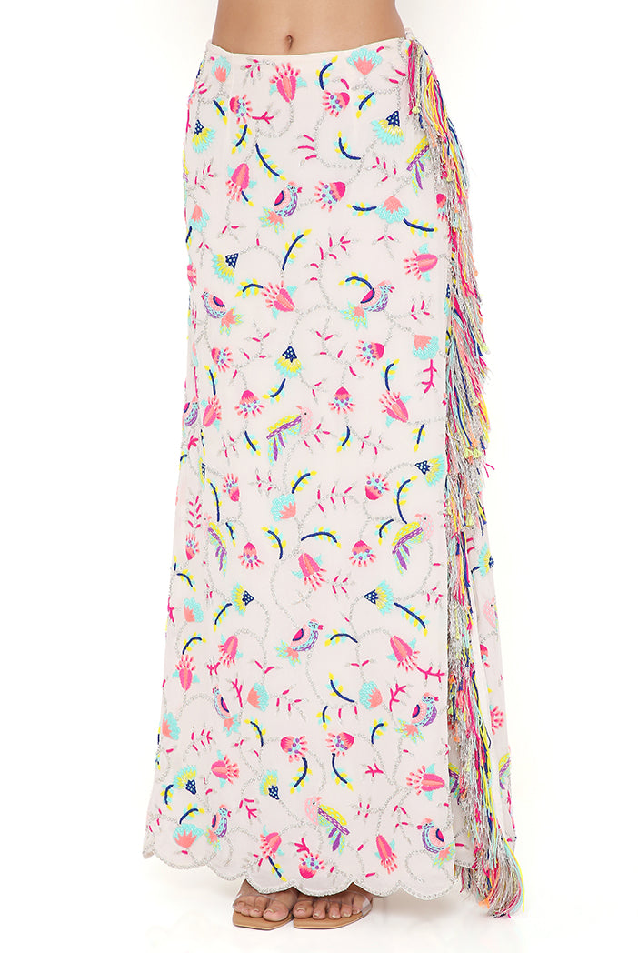 ELSA STONE GEORGETTE EMBROIDERED TOP AND SKIRT