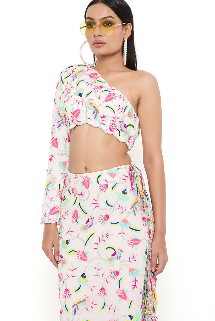 ELSA STONE GEORGETTE EMBROIDERED TOP AND SKIRT