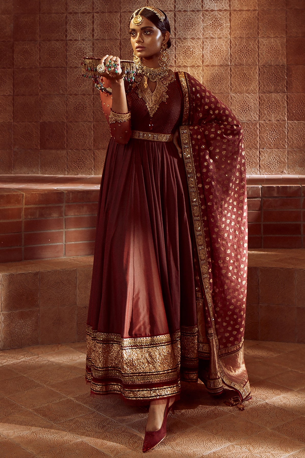 Tarun Tahiliani Kalidar Maroon Anarkali - Ready to Ship