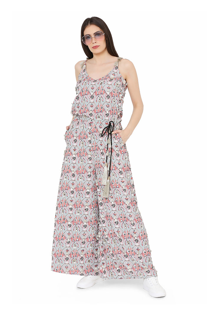 Grey Art Crepe Jumpsuit