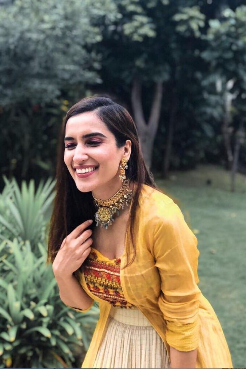 Mustard & Off White Lehenga Set