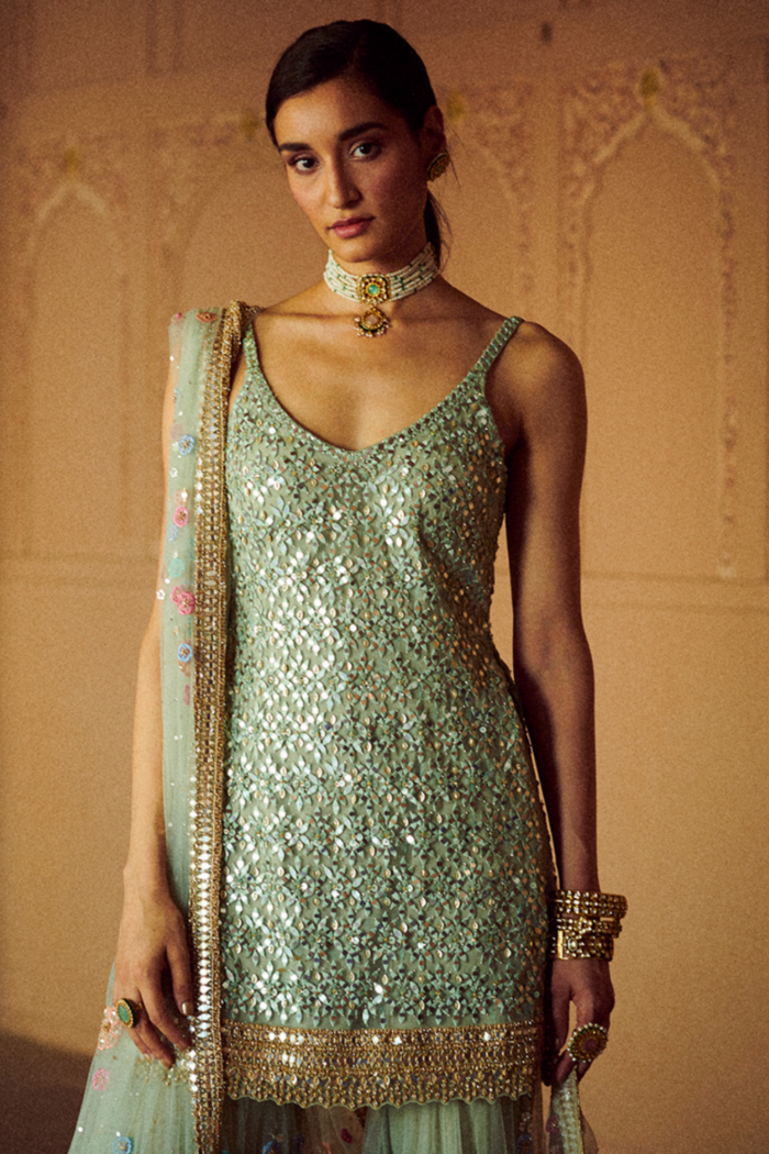 Three-Dimensional Floral Gharara Set