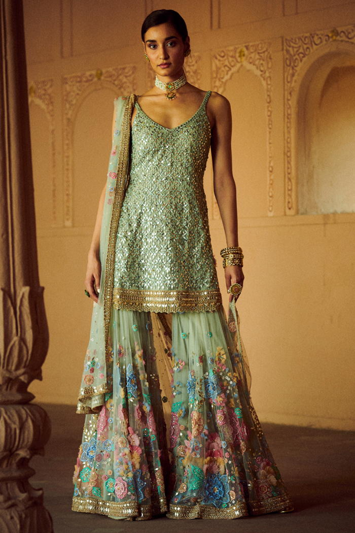 Three-Dimensional Floral Gharara Set