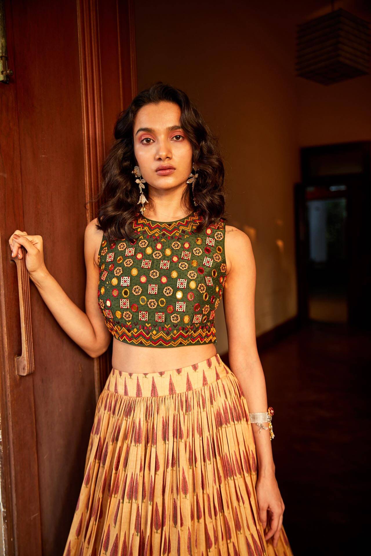 Mustard Block Printed Lehenga