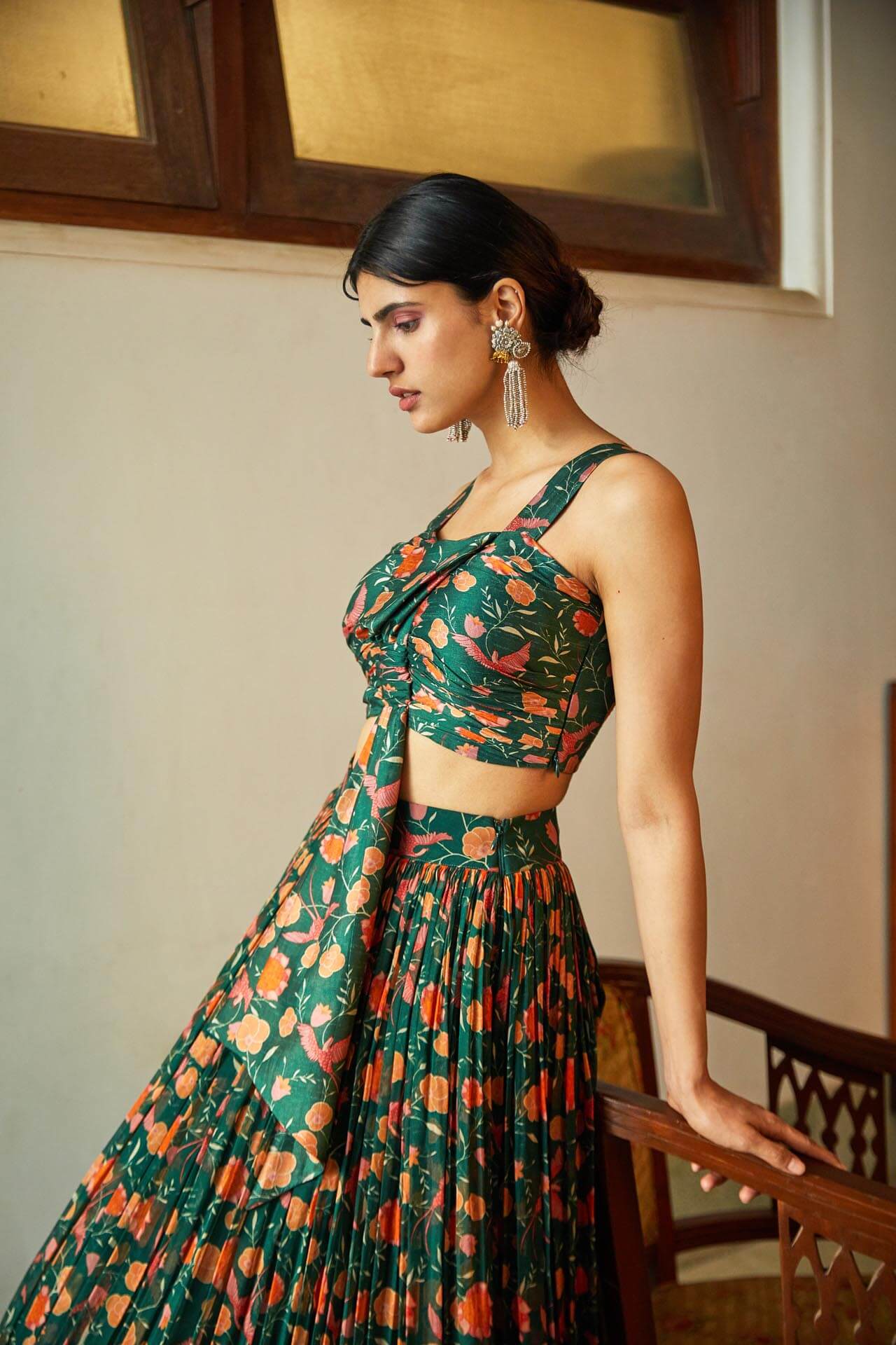 Green Tropical Bow Top & Skirt