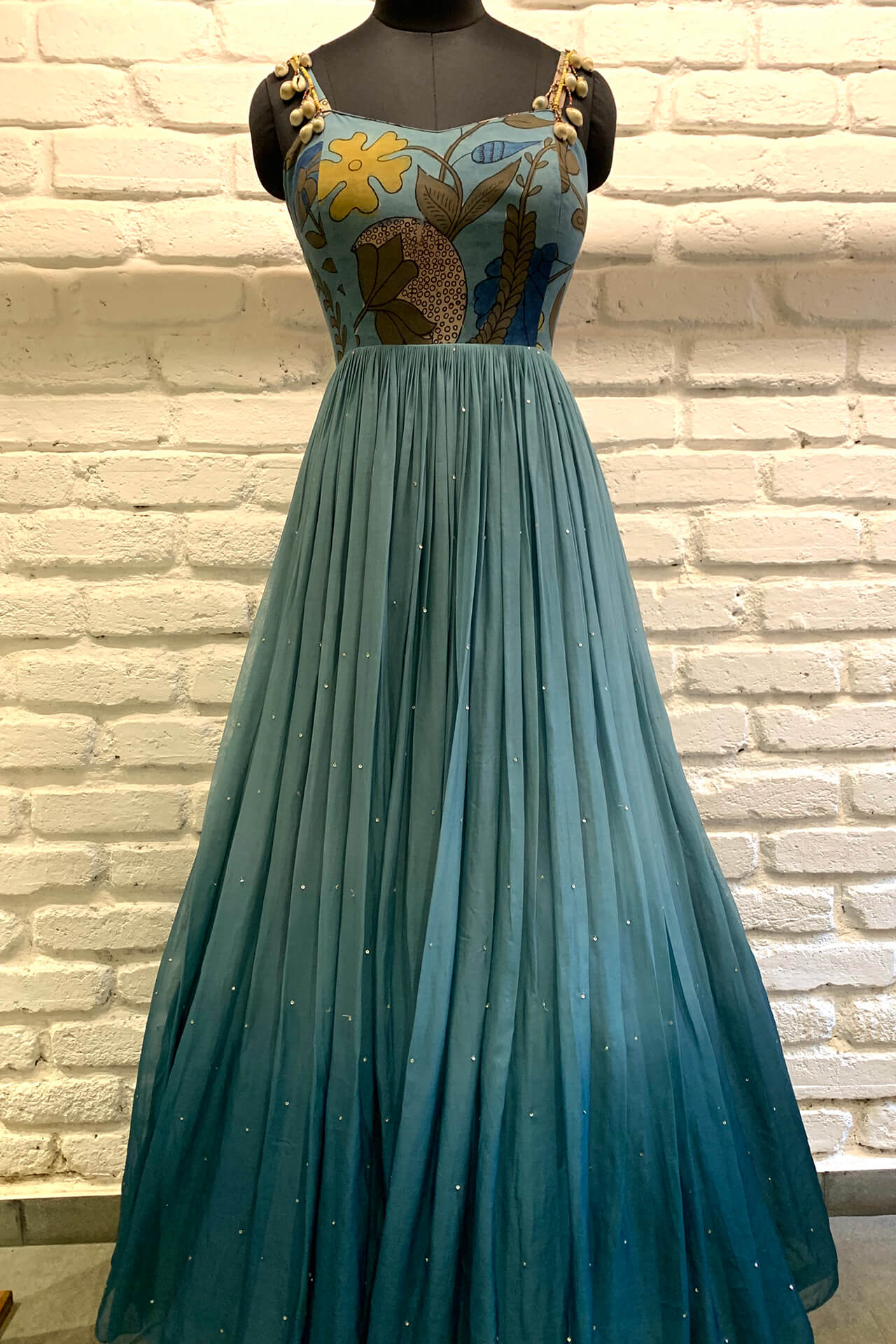 Blue Organza Maxi Dress
