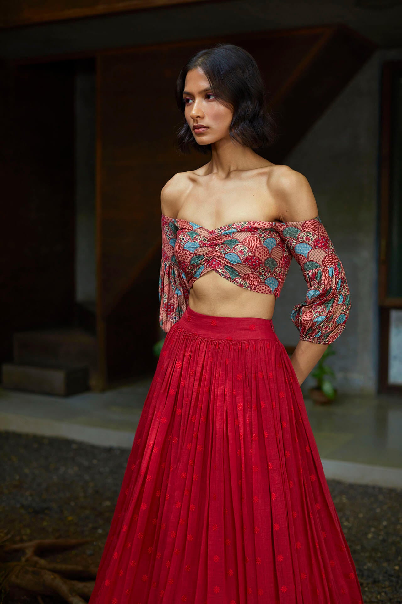 Off Shoulder Lehenga Set