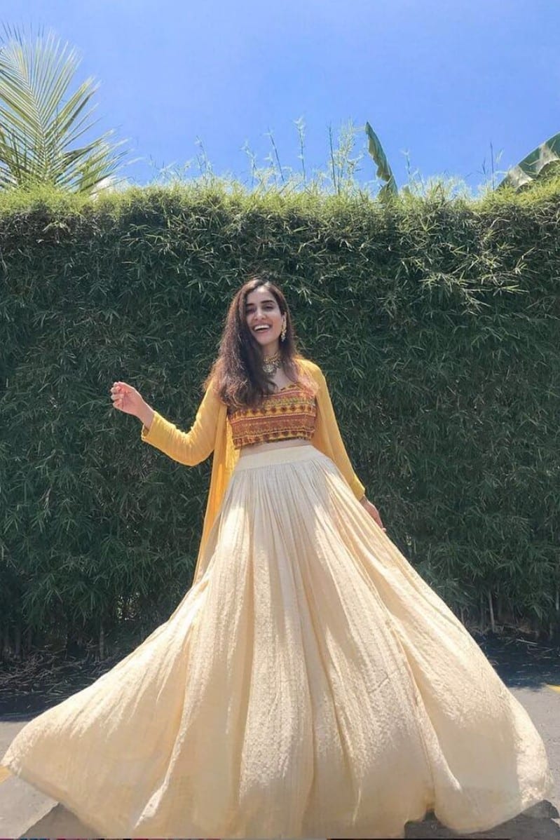 Mustard & Off White Lehenga Set