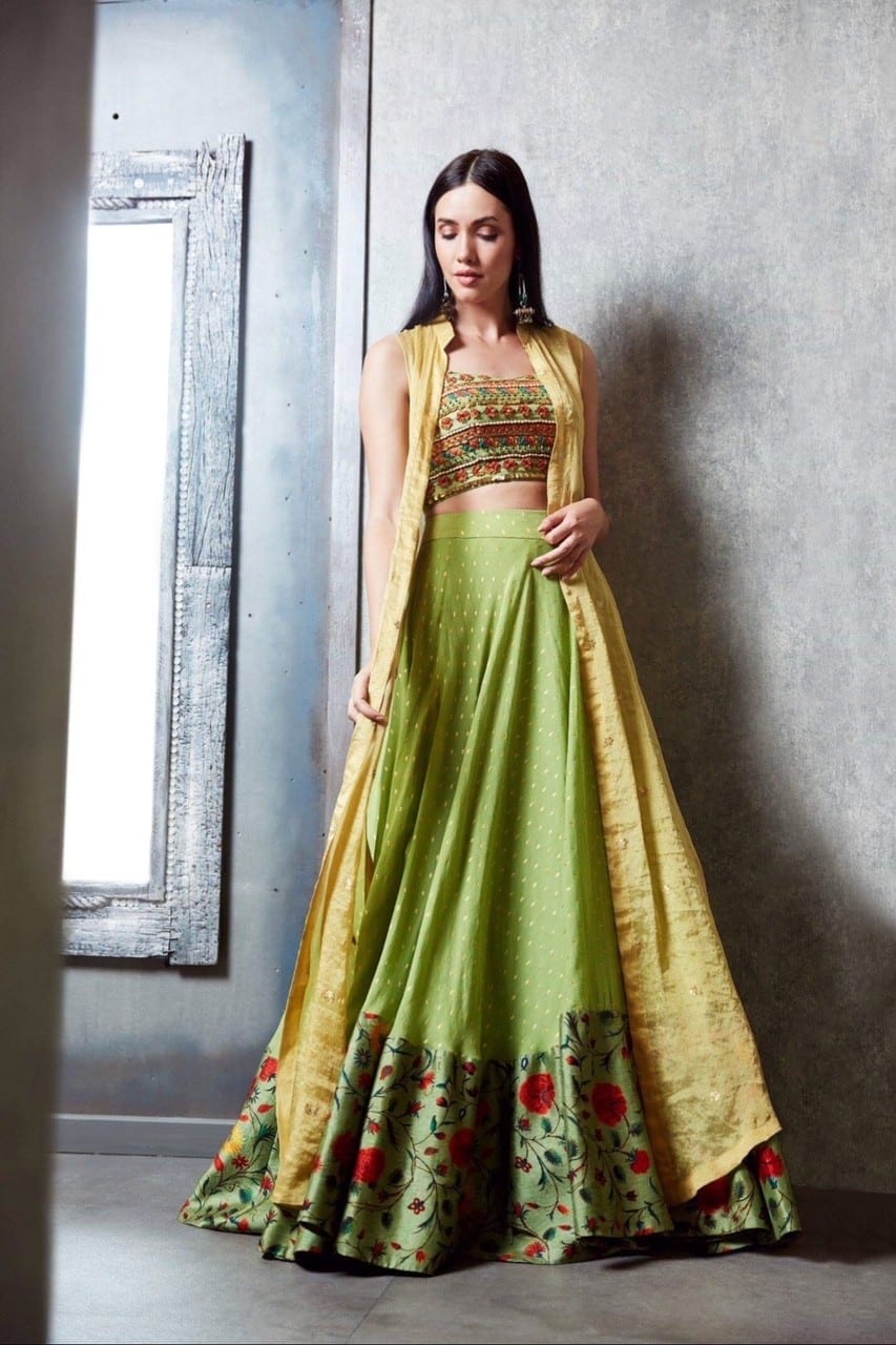 Green & Yellow Lehenga – Cape Set
