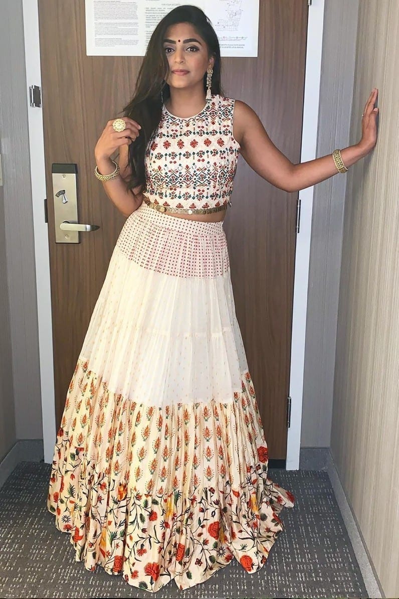 Off White Navajo multi Paneled Lehenga