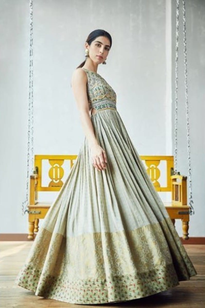 Grey Cut-out Banarasi Gown