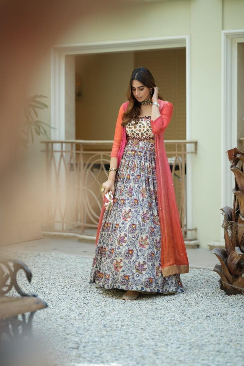 Mirror Work Multicolour Lehenga
