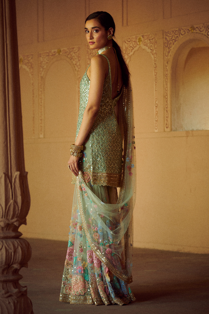 Three-Dimensional Floral Gharara Set