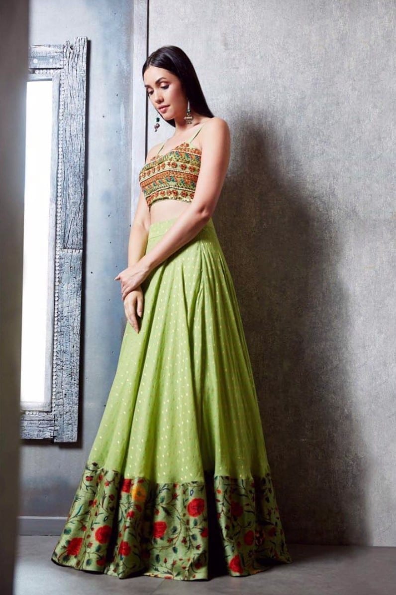 Green & Yellow Lehenga – Cape Set