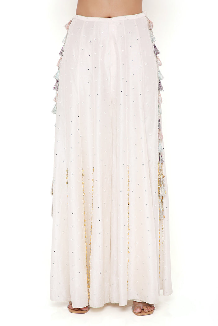 IRA OFF WHITE GEORGETTE EMBROIDERED CHOLI WITH ABLA SILK SHARARA